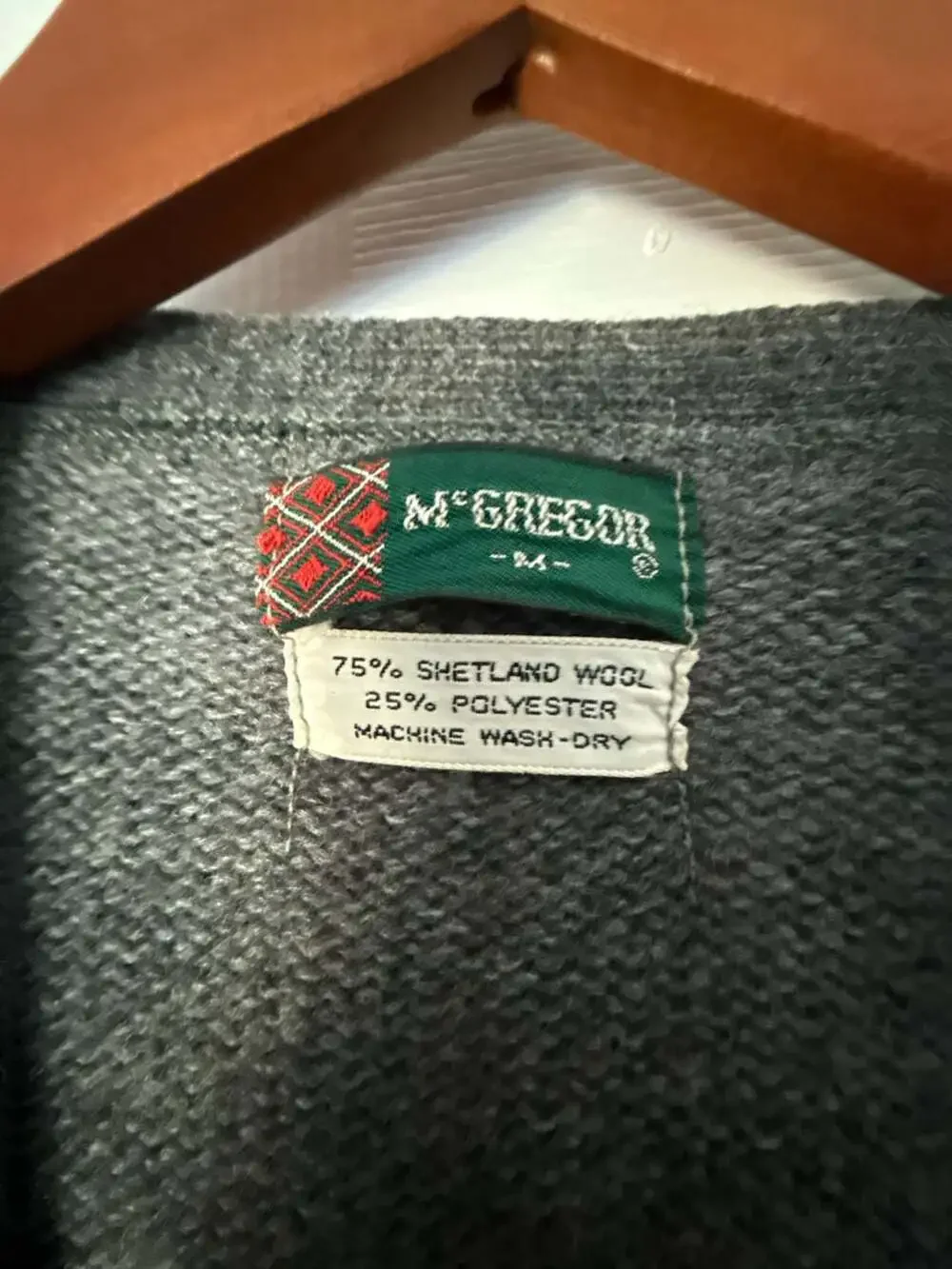 Vintage McGregor Button-Front Cardigan Sweater 75% Shetland Wool Blend Grey